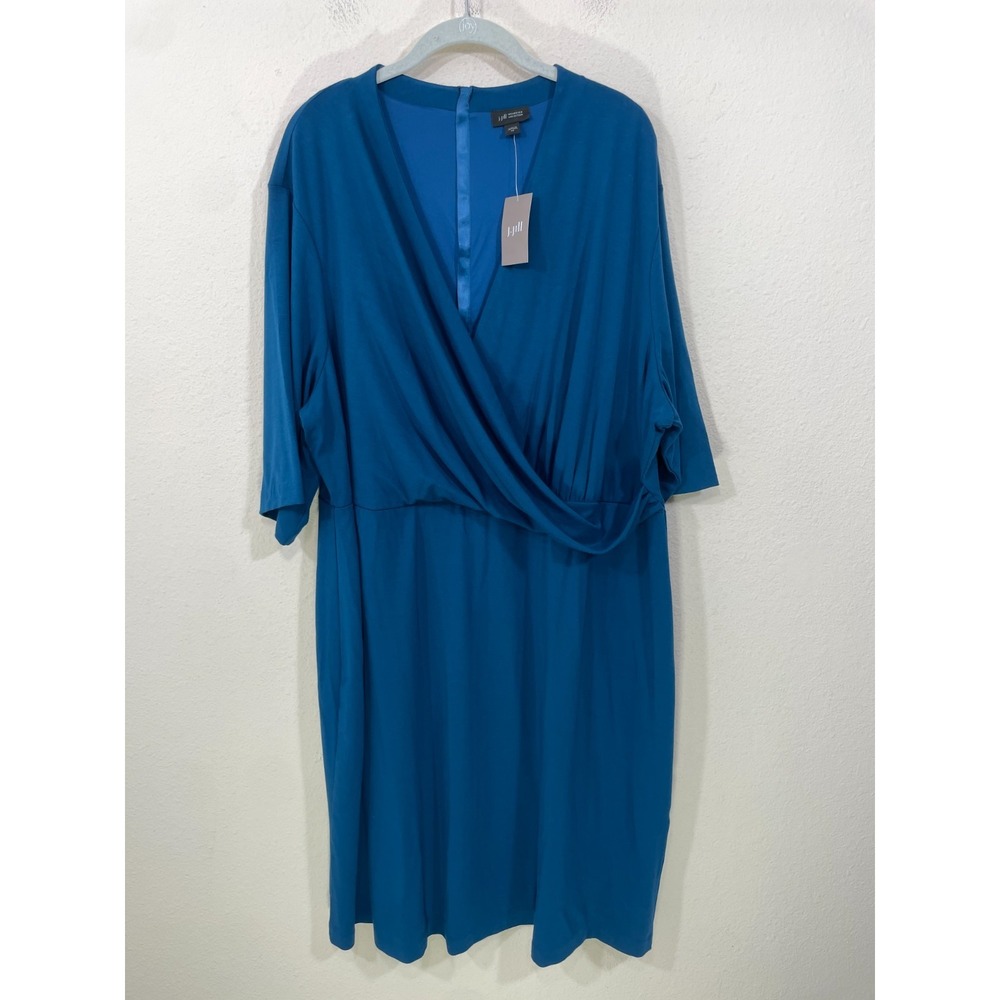J. Jill Wearever Collection Jersey Knit Dress 3X Blue Stretch Short Sleeve NWT